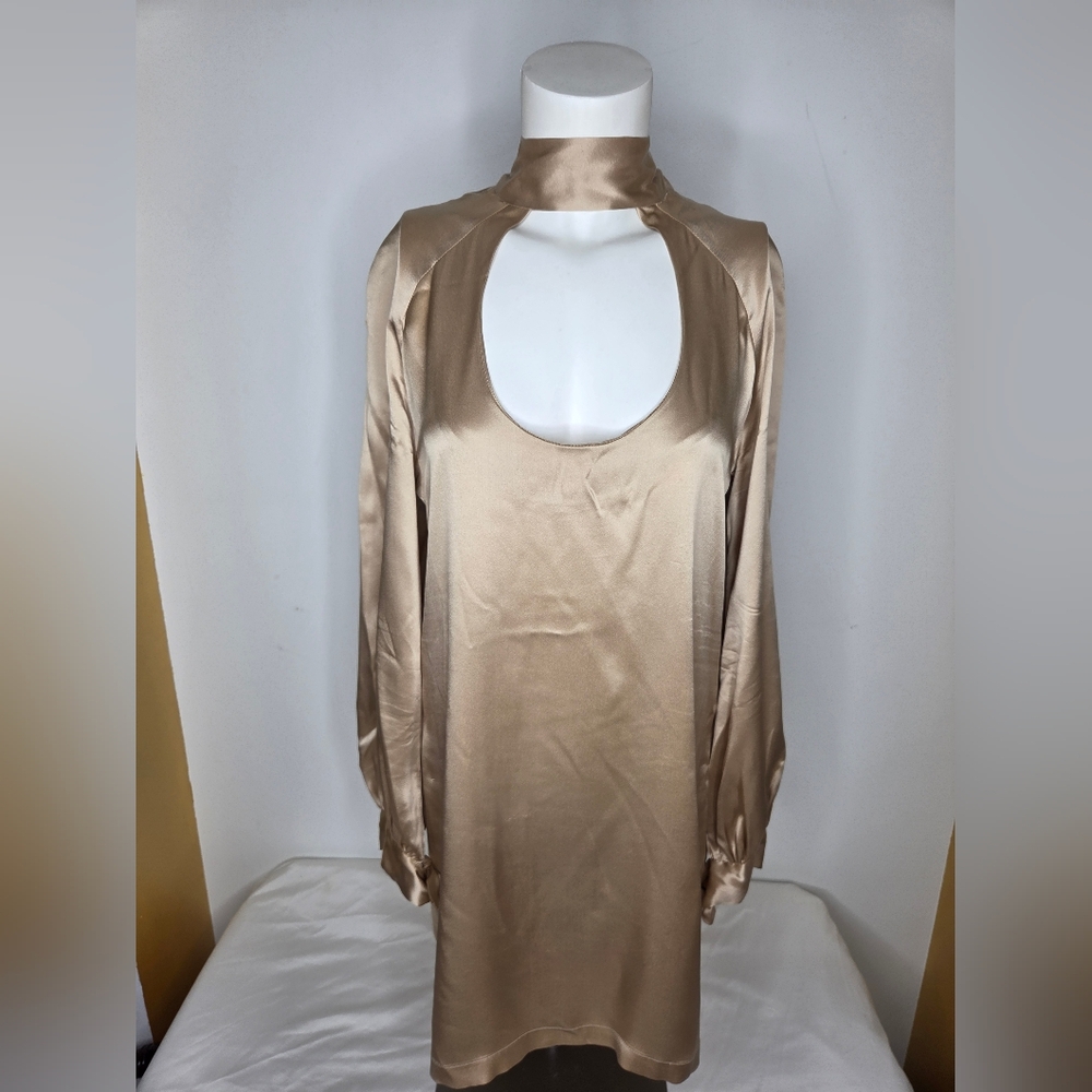 Hengst Size S Long Sleeve Satin Dress in Beige Color Ptp Aprox 19"